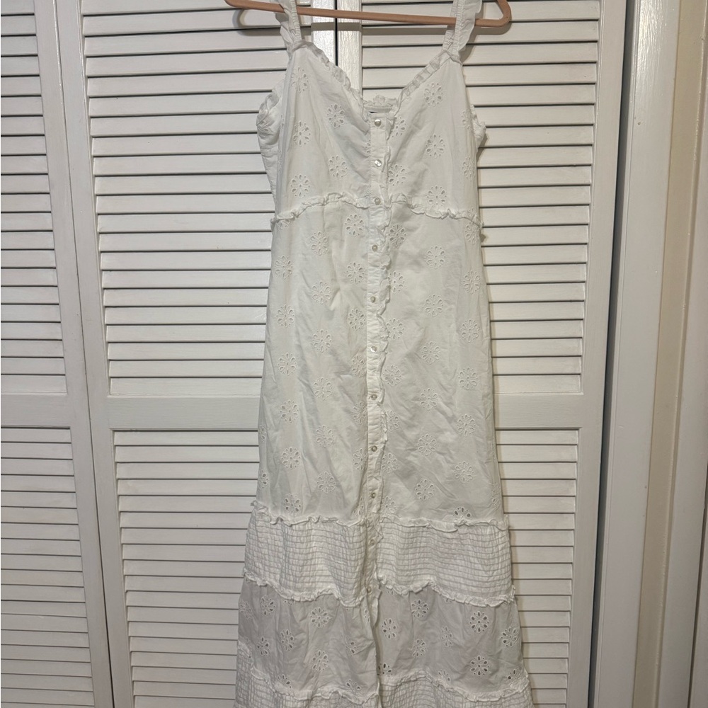 GAP White Eyelet Button-Down Maxi Dress